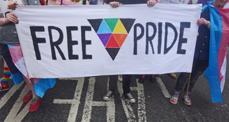 Picture of Free Pride banner at the Pride Glasgow march